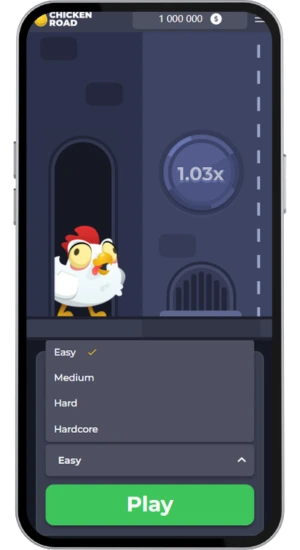 Menu poziomu trudności Chicken Road